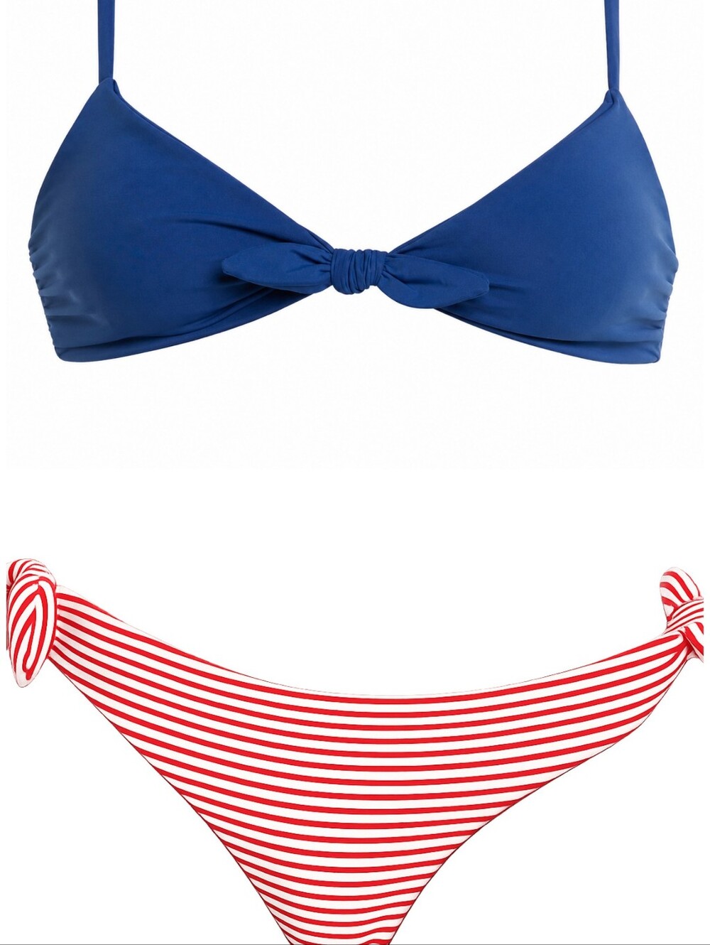 Mara Hoffman Blue Knot Bikini Top with Red & White Striped Tie-Side Bottom Nwt